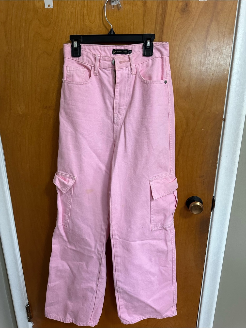 High-Rise Pink Cargo Jeans - Women